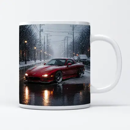 Mazda RX7 Red Sports Car Snowy Street