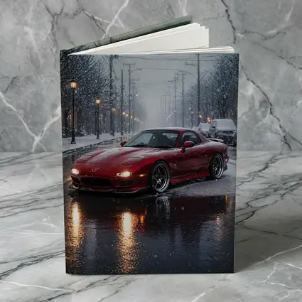 Mazda RX7 Red Sports Car Snowy Street