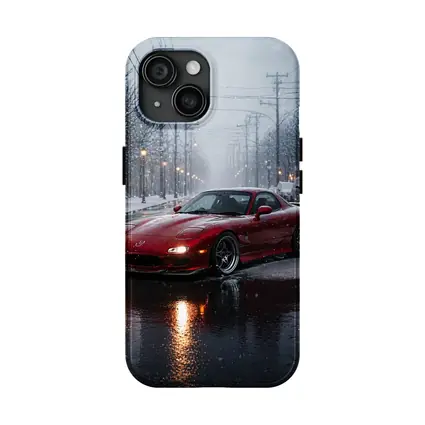 Mazda RX7 Red Sports Car Snowy Street