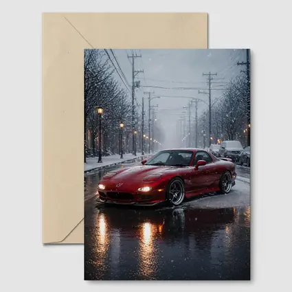 Mazda RX7 Red Sports Car Snowy Street
