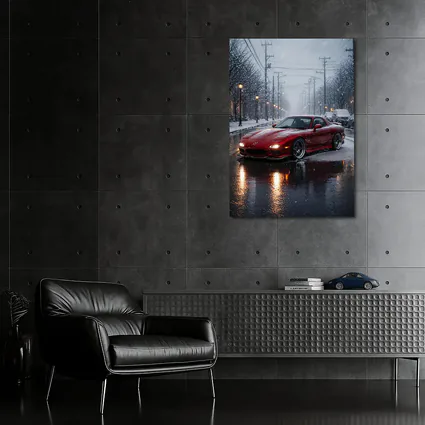 Mazda RX7 Red Sports Car Snowy Street