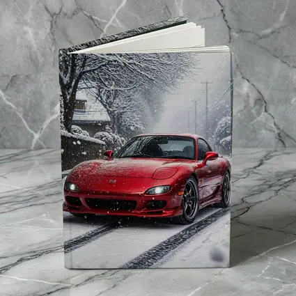 Mazda RX7 Red Sports Car Snowy Street