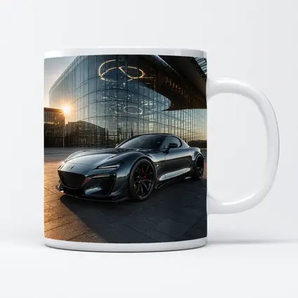 Mazda RX8 Gray Sports Car Glass Building