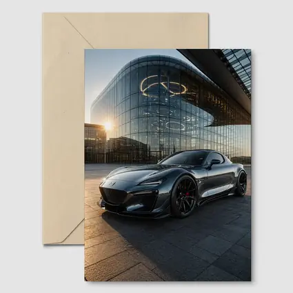 Mazda RX8 Gray Sports Car Glass Building