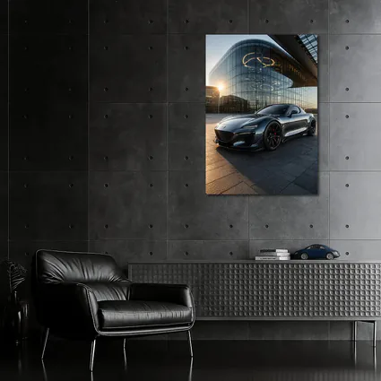 Mazda RX8 Gray Sports Car Glass Building
