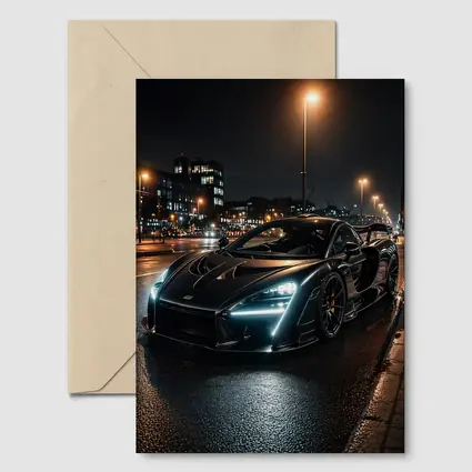 McLaren Senna Black Supercar Rainy Night Street