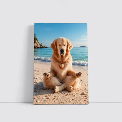 Golden Retriever Meditating on Sunny Beach