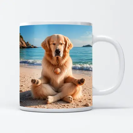 Golden Retriever Meditating on Sunny Beach