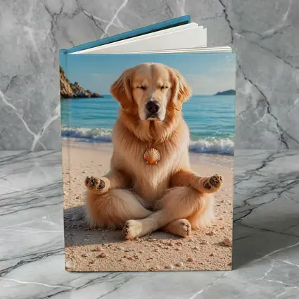 Golden Retriever Meditating on Sunny Beach