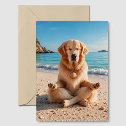 Golden Retriever Meditating on Sunny Beach