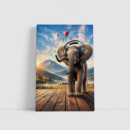 Elephant With Headphones Music Mountain Landscape