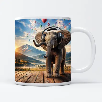 Elephant With Headphones Music Mountain Landscape