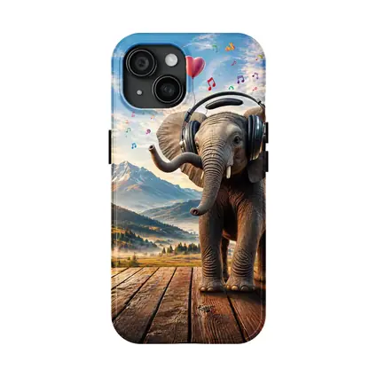 Elephant With Headphones Music Mountain Landscape