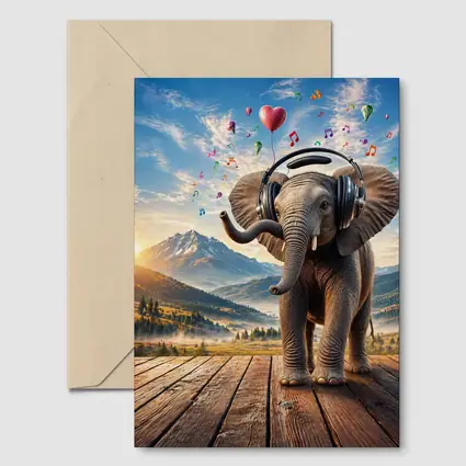 Elephant With Headphones Music Mountain Landscape