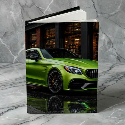 Mercedes AMG C63 Green Rainy Urban Street