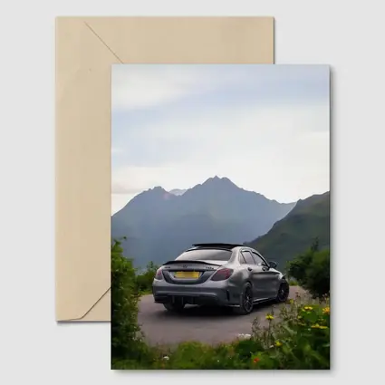 Mercedes AMG C63 Matte Gray Mountain Backdrop