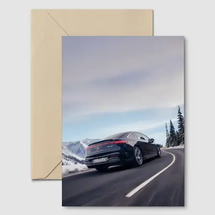 Mercedes AMG EQS Dark Blue Winter Mountain Road