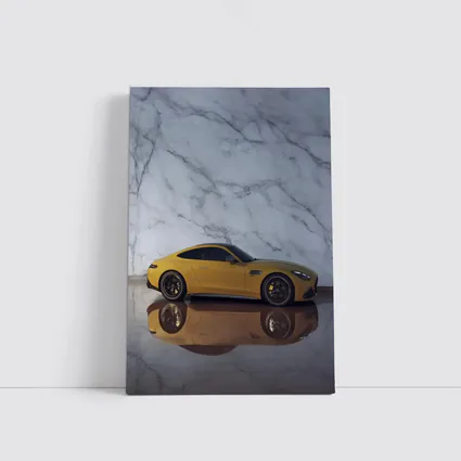 Mercedes AMG GT Yellow Against Marble Wall