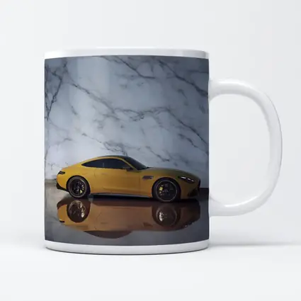 Mercedes AMG GT Yellow Against Marble Wall