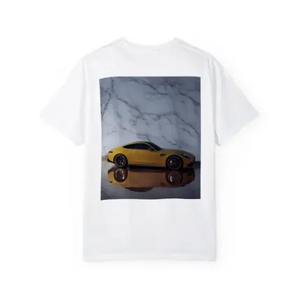 Mercedes AMG GT Yellow Against Marble Wall