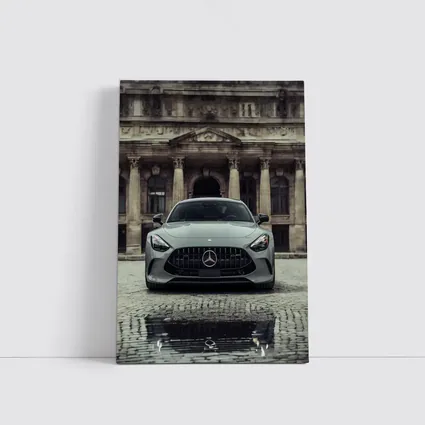 Mercedes AMG GT Front View Cobblestone Building