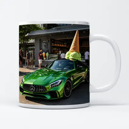 Mercedes AMG GT Green Outside Gelato Shop