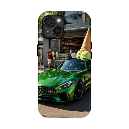 Mercedes AMG GT Green Outside Gelato Shop