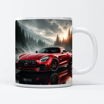 Mercedes AMG GT Red Rainy Mountain Setting