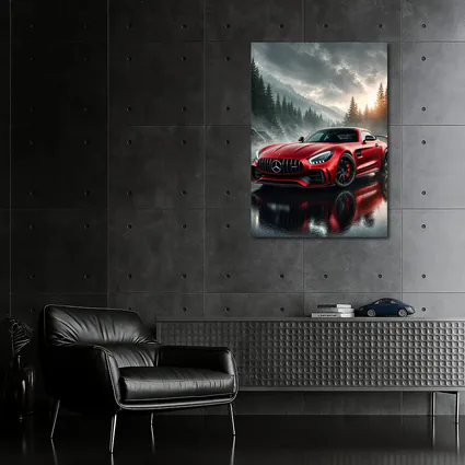 Mercedes AMG GT Red Rainy Mountain Setting