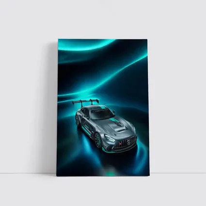 Mercedes AMG GT Neon Teal Glowing Background