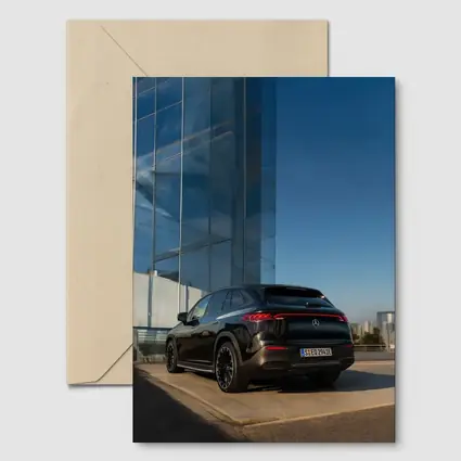 Mercedes EQE SUV Black Glass Building Background