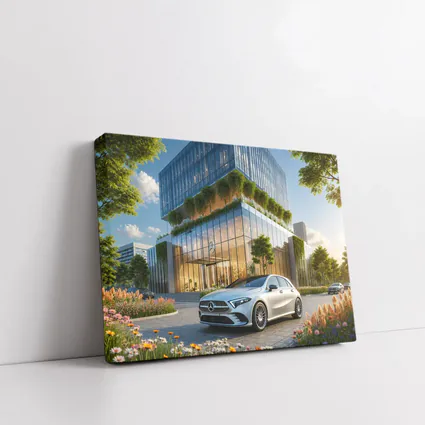 Mercedes A Class Outside Modern Glass Building