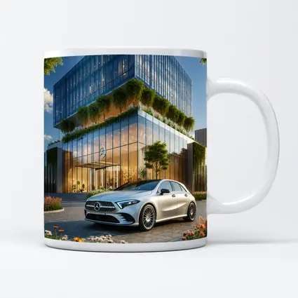 Mercedes A Class Outside Modern Glass Building