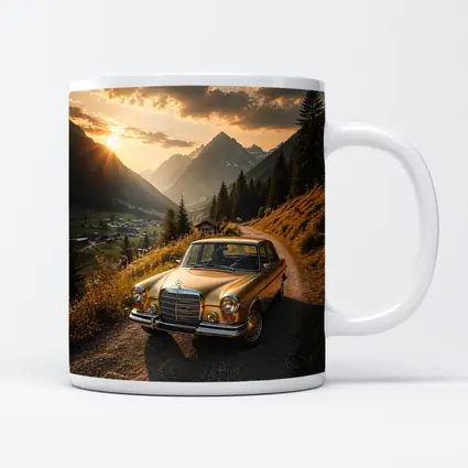 Mercedes Classic Coupe Mountain Sunset Road
