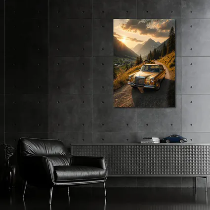 Mercedes Classic Coupe Mountain Sunset Road