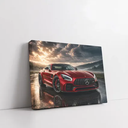 Mercedes AMG GT Red Wet Road Clouds