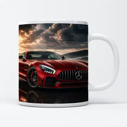 Mercedes AMG GT Red Wet Road Clouds