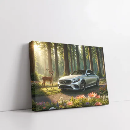 Mercedes C Class Silver Sedan Forest Deer