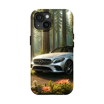 Mercedes C Class Silver Sedan Forest Deer