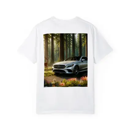 Mercedes C Class Silver Sedan Forest Deer
