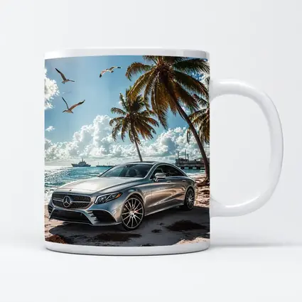 Mercedes CLS Silver Sedan Beach Palm Trees