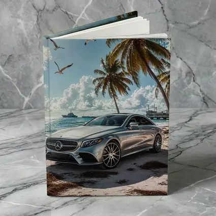 Mercedes CLS Silver Sedan Beach Palm Trees