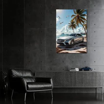 Mercedes CLS Silver Sedan Beach Palm Trees