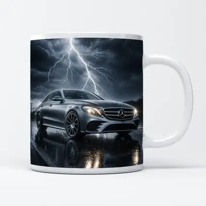Mercedes E Class Silver Car Stormy Night