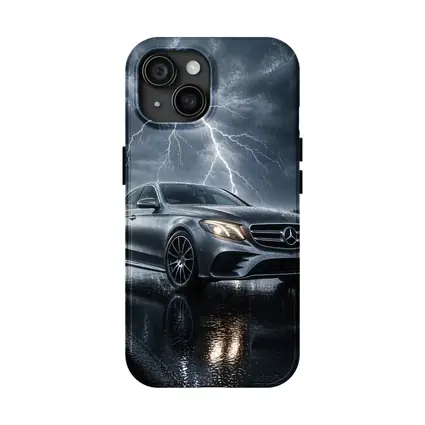 Mercedes E Class Silver Car Stormy Night