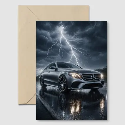 Mercedes E Class Silver Car Stormy Night
