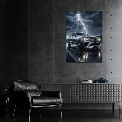 Mercedes E Class Silver Car Stormy Night