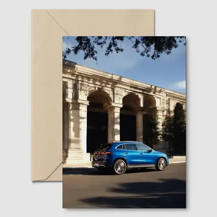 Mercedes EQA Blue SUV Classic Building Street