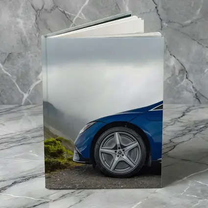 Mercedes EQE Blue Wheel Misty Mountain Road