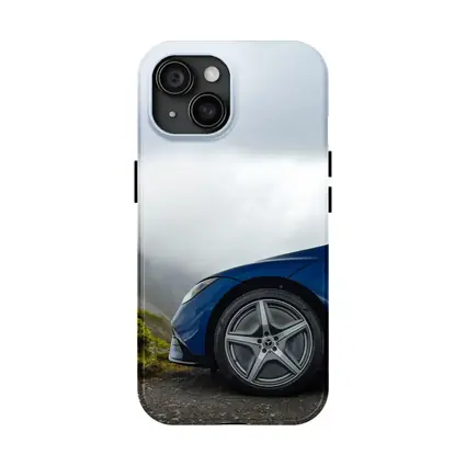Mercedes EQE Blue Wheel Misty Mountain Road